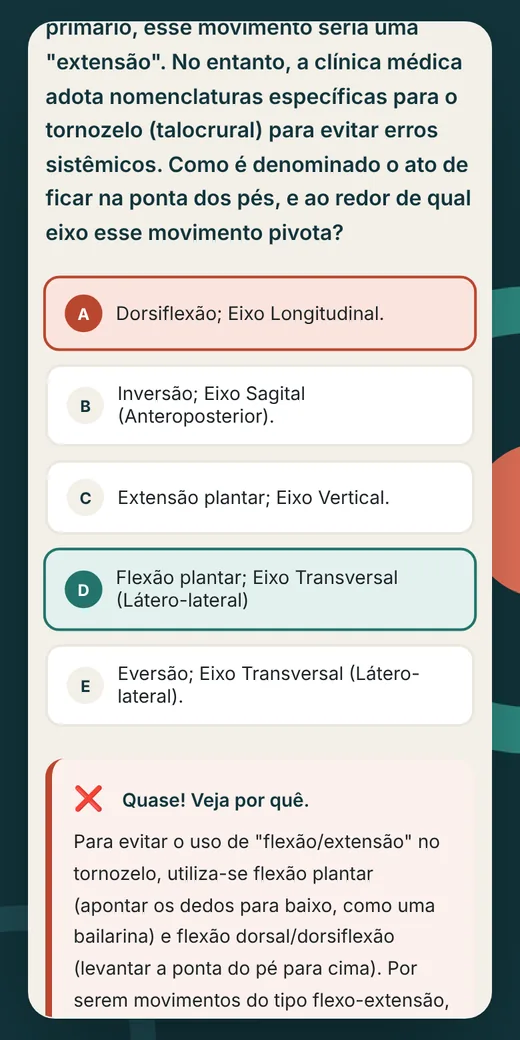 Tela de uma questão respondida, com o comentário que explica por que a alternativa estava errada.